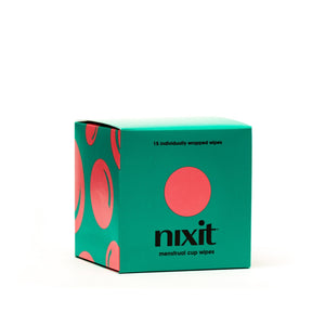 Product photo of box of nixit menstrual cup wipes